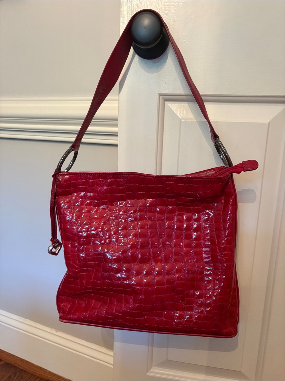 Red Croc-Embossed Shoulder Bag - Brighton